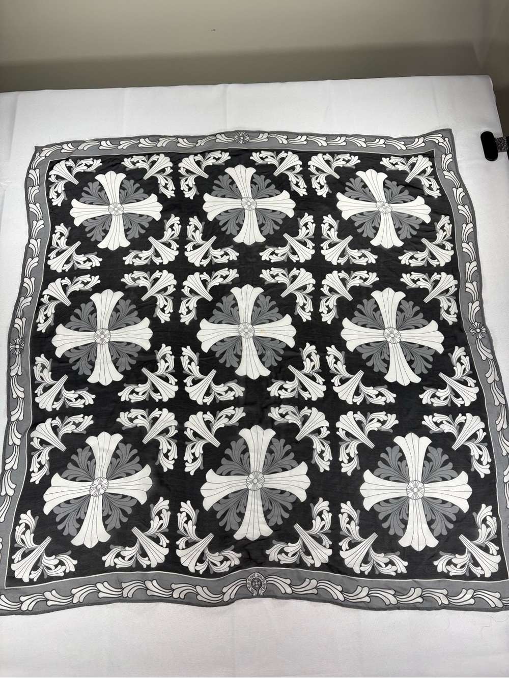 Black Gothic Cross Motif Sheer Scarf Shawl 36x36